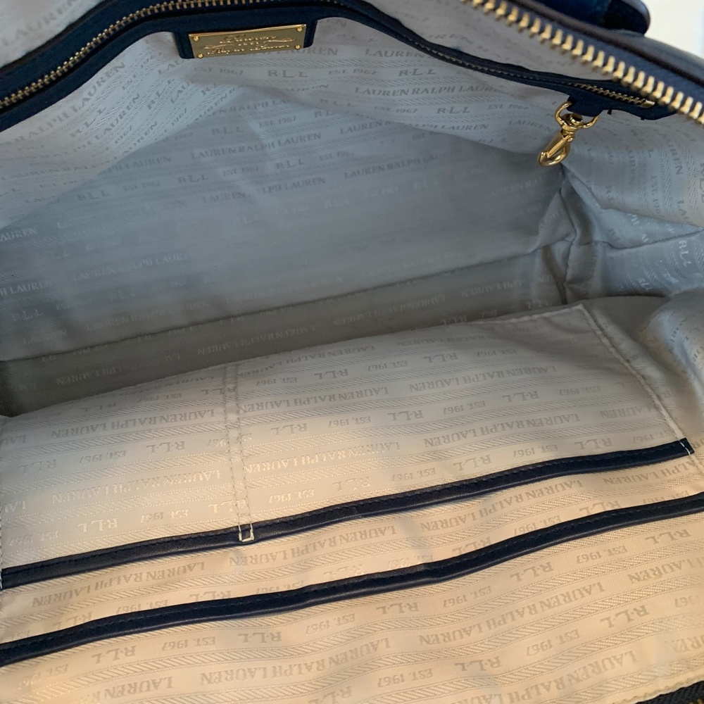 Ralph Lauren Navy Leather Satchel with Gold Hardware - Picture 6 of 16
